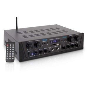 PYLE 500W 노래방 무선 블루투스 IN 오디오 포함) FM 스테레오 4채널 수신기(AUX 전력 앰프 스피커 에코 RCA PTA44BT USB 피크 OUT 라디오 마이크 4-8옴 - 서브우퍼