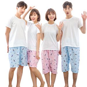 [터프가이]커플파자마 잠옷바지 5부 7부 엠보 홈웨어 블루 핑크 큐티코끼리