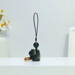 천연 흑요석 행운의 고양이 가방 펜던트 키링 열쇠고리 키홀더