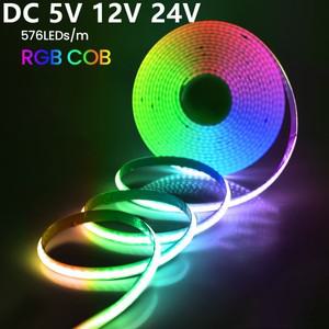 RGB COB LED 스트립 고밀도 선형 조명 구부러지는 테이프 램프 TV 백라이트 홈 데코 5V 12V 576LEDs/m