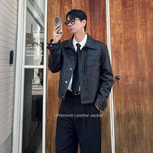남자가죽자켓 크롭 하객룩 남친룩 남성 싱글 라이더 숏 트러커 자켓