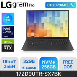 ND - LG전자 2025 그램 프로17 17ZD90TR-SX7BK 블랙 RTX4050 애로우레이크 DDR5 32GB NVME 256GB FreeDos