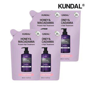 [쿤달]허니 앤 마카다미아 헤어 트리트먼트 리필팩 베이비파우더 400ml x4개