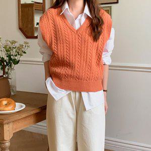 [네쥬] 여성 봄 여름 꽈배기 브이넥 데일리 니트조끼 니트베스트