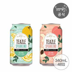 [신세계라이브쇼핑]웅진식품 티즐 스파클링 피치우롱티/유자그린티 340mL 24캔 2박스