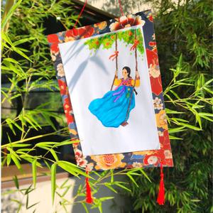 추석 만들기 전통 빈 족자 붉은 꽃 민화 그림 DIY 키트 1세트