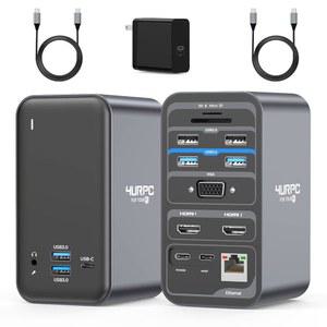 USB C 도킹 스테이션 듀얼 모니터, HDMI 독, 포트 2개가 있는 노트북 스테이션, VGA, 65W POWER LOGIC 어댑터, USB, 이더넷, SD /TF, WINDOWS용 오디오 /MIC, CHROMEOS