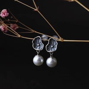 8MM 담수진주 S925 은침 연잎 심플 이어링 선물박스 미니귀걸이 써지컬귀걸이 실버링귀걸이 셀프귀뚫기