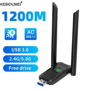 PC 노트북용 고속 무선 카드 리시버 1200Mbps USB 와이파이 원격 제어 어댑터 듀얼 밴드 2.4GHz 5GHz 동글