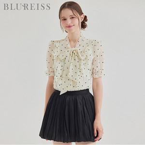 [블루레이스] 하트 패턴 프릴 리본 블라우스_B5M1BL5451