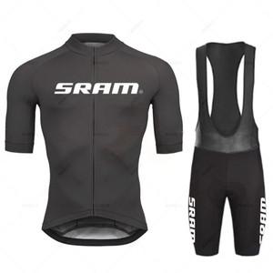 2024 Sram Pro 사이클링 저지 세트 남성용 턱받이 반바지 자전거 반팔 Bicicleta 의류 자전거 Maillot Cicl