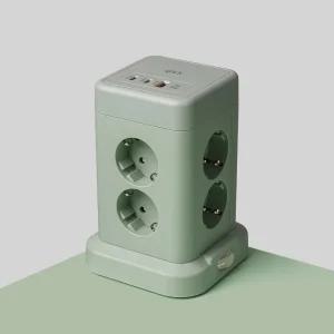 지클릭커 파워마스터 타워 8구 고용량 4000W USB 출력 멀티탭 NP708PD 그린