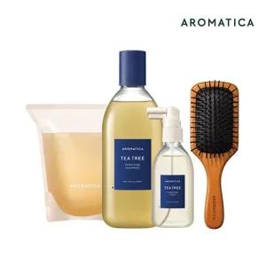 M) 아로마티카 티트리 헤어 집중 케어 세트(샴푸 400ml+토닉 100ml+샴푸리필 500ml+브러쉬M)