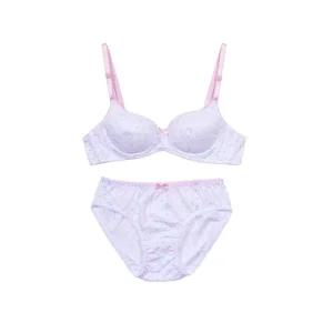 몸에 맞게 잘 설계된 핑크끈 포인트 3단계 A컵 주니어 브라팬티세트학생런닝 10대 용런닝 초등 속옷 여아