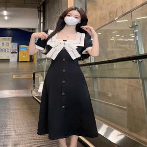 빅사이즈 여름 스퀘어넥 퍼프 롱원피스 통통mm 배를 가리고 날씬해 보이는