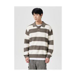 (백화점 정품) 8SECONDS 양두 조직 보더 스트라이프 니트 카키 650082