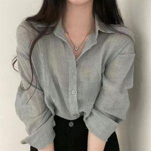 얇은 여름 셔츠 시스루 긴팔 셔츠 세미크롭 3컬러