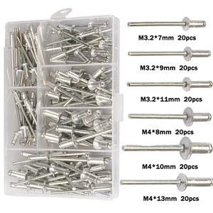 20PCS 블라인드 리벳 알루미늄 M3.2 M4 돔 헤드 블라인드 팝 리벳 모듬 세트 리벳 키트 네일 풀 가구 구색 키트