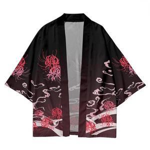 남녀공용 전통 의상, 캐주얼, 루스, 블랙 스켈레톤 프린트, 기모노, 비치, 스트리트웨어, 사무라이