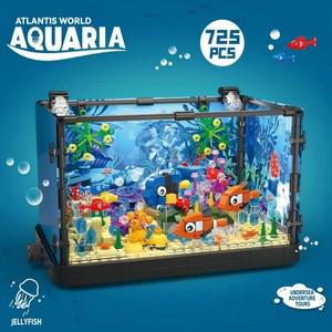 725PCS MOC 바다 물고기 탱크 수족관 빌딩 블록 세트 거북이 벽돌 14세 이상 DIY 장난감 홈 인테리어 생일