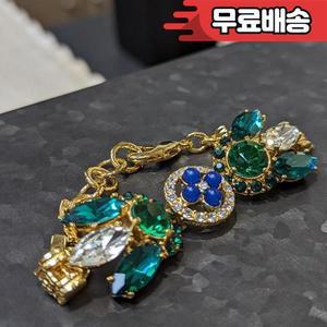 신선한 녹색 해변 스커트 레트로 인셋 지르콘 에메랄드 틈새 디자인 선물 팔찌