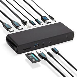 [미국배송] 아마존 베이직 썬더볼트4 /USB4 프로 도킹 스테이션 2XTBT4 1XHDMI2.1 3XUSB A 3.1 RJ45 듀얼 디스플레이 블랙 7.86 X 2.95 1.23 인치