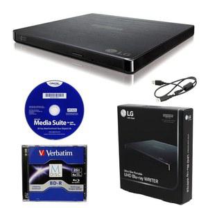 CyberLink 소프트웨어, 25GB M-DISC BD-R 및 USB 케이블이 포함된 6X 울트라 HD 4K 블루레이 버너 외장 드라이브 LG BP60NB10 휴대용 - Burns CD DVD BD DL BDXL 디스크