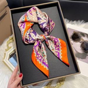스카프 2025 디자인 페이즐리 70 70cm 스퀘어 여성 소프트 새틴 헤어 밴드 Neckerchief 넥타이 머리띠 풀라 가방 리본 선물