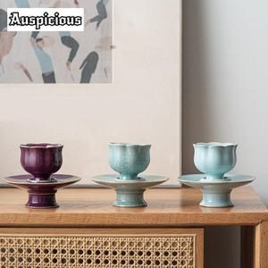 송나라 Ru 가마 도자기 찻잔, 중국 Jun Kiln 마스터 컵, 거치대 포함, 개인 쏘서 키트 80ml