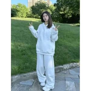짜리점 여자 키작녀 긴팔세트 맨투맨 후드 루즈핏 트레이닝 상의 하의 세트 꾹4