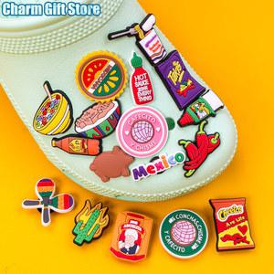멕시코 스타일 PVC 샌들 참 Cheetos Takis 신발 참, 운동화 선인장 핀 빵 국수 장식 버클, 1