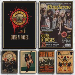 빈티지 The Guns No Roses 포스터, 미적 팝 가수, 록 밴드, 음악 앨범, 캔버스 페인팅, 벽 예술, 홈 벽화