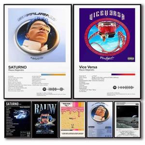 팝가수 Rauw Alejandro 음악 Saturno 앨범 포스터 미적 세트, 래퍼 커버 캔버스 프린트, 벽 예술, 홈 룸 장