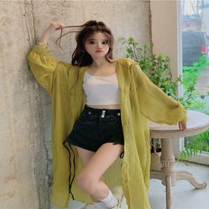 보헤미안 스타일 민소매 나시 티셔츠 하프 후드 셔츠 여하 얇은 자외선 차단 카디건