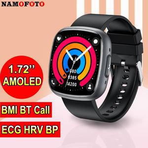 NAMOFOTO 남성용 건강 모니터링 손목시계 1.72 인치 AMOLED 시계 ECG HR BP BO BMI 팔찌 BT 통화 SOS 스마