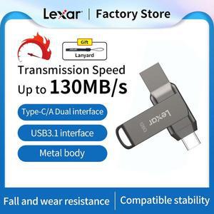 메모리 Lexar-c타입 USB 플래시 드라이브 130mb s 3.1 메탈 듀얼 포트 32GB 64GB 128GB 256GB 휴대폰