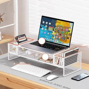 더블 데크 컴퓨터 모니터 라이저 거치대 PC 스크린 스탠드 브래킷, 데스크탑 노트북 키보드 마우스 보관 정리함 펜 컨테이너