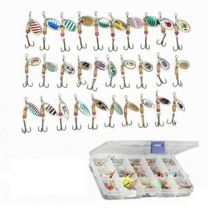 30pcs 낚시 루어 스피너 미끼, 배스 송어 연어 하드 메탈 스피너 미끼 키트 태클 박스 포함