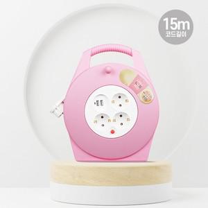 러그박스 손잡이 멀티탭 라운드 릴선 3구 USB 2포트 15M 1.0SQ PK 이지콕 플러그 캠핑 접지 코드릴