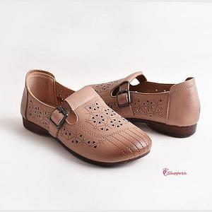 로퍼 중년 둥근 앞코 할머니 펀칭 여자 여성 여름 엄마 편한 쿠션 베이지 버클ijk419