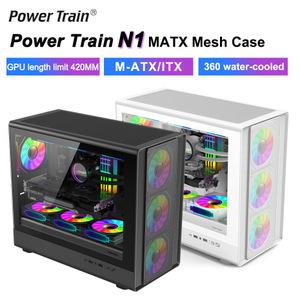 파워 트레인 N1 MATX 데스크탑 케이스 수직 유리 측면 투명 호스트 쉘 브라켓 360 수냉식 420mm 그래픽카드