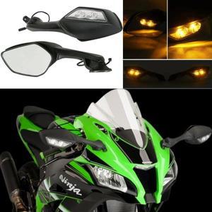 가와사키 닌자 ZX 10R ZX10R 2011  H2 용 LED 조명 사이드 미러가있는 바이크 오토바이 백미러