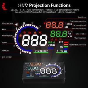 A8 OBD HUD 자동차 헤드업 디스플레이 디지털 속도계, KMH 타코미터, 앞 유리 프로젝터 알람 포함, 수온 RP