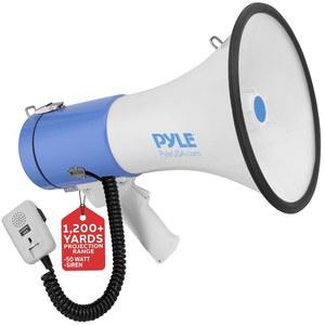 PYLE 휴대용 메가폰 스피커 PA 불혼 - 내장 사이렌, 1200야드 범위에서 50W 조절 가능한 볼륨 조절, 모든 야외 스포츠, 치어리딩 팬 및 코치 또는 안전 훈련에 이상적입니다