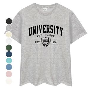 이라인 국산 유니버시티 빅사이즈(~3XL) 특양면 반팔티셔츠 베이직룩 남녀공용 커플 주니어 가족티 단체티 사진촬영 