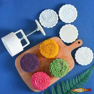 호환 4pc 3D 꽃  플라스틱 Mooncake 금형 125g 사각형 케이크 플런저 세트 DIY 손 압력 퐁당 금형  케이크