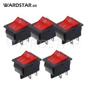 5PCS 레드 조명 4 핀 DPST ON/OFF 스냅인 로커 스위치 16A 250V AC 25x31mm