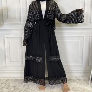 새로운 패션 블랙 레이스 스티치 웨이브 포인트 터키 이슬람 카디건 Abaya 1805 라마단 두바이 럭셔리 우아
