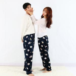 커플 수면 바지 귀여운 강아지 프린팅 밑단 시보리 양