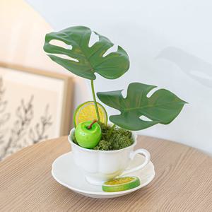 몬스테라 조화 화분 꽃비 커피잔 set 18cm 인테리어 식물 테이블 장식 소품 꾸미기